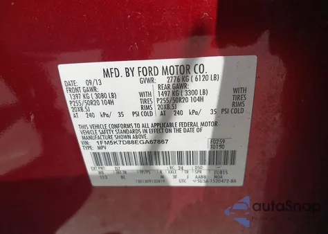 2014 Ford Explorer Xlt from USA, damaged, VIN 1FM5K7D88EGA67867